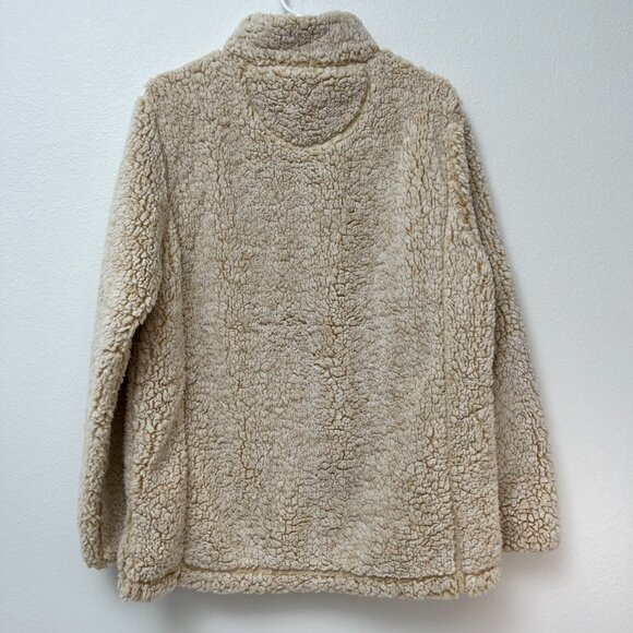 Nordic Fleece The Victoria Sherpa Pullover in Oatmeal Quarter Zip Sweater Large - Picture 2 of 15